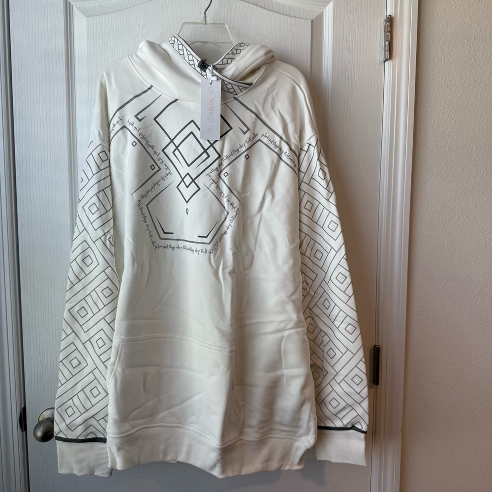 NEW Men's Yerotarz Hoodie Size 3XL White Geometric Print Long Sleeve